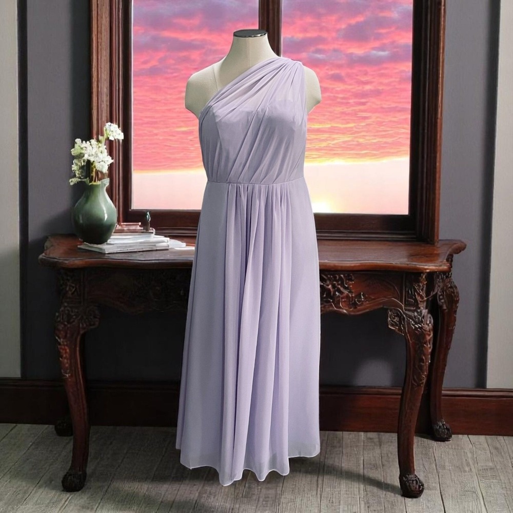 Lavender One Shoulder Bridesmaid Dress Corset Back Formal Gown Elegant Trendy
